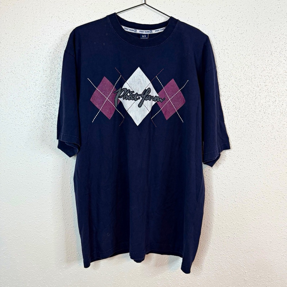 Phat Farm Men's Navy Graphic Print Crew Neck Short Sleeve Tee Cotton Knit XL